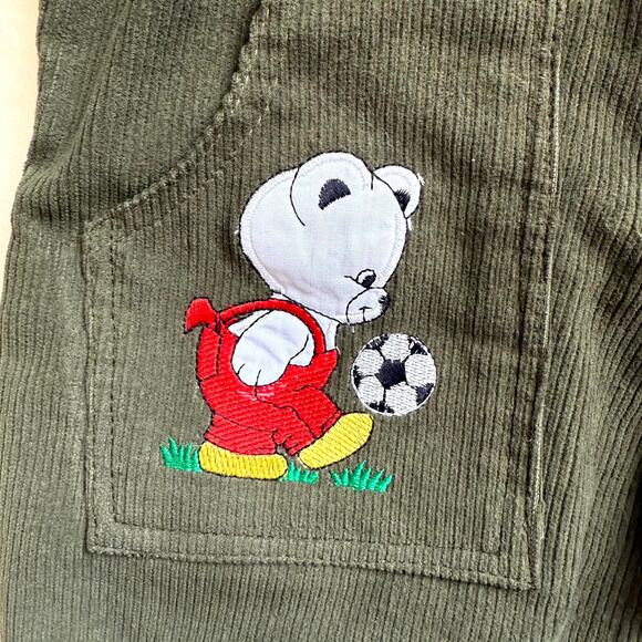 Vintage 90s MGM Kid's Fashion 3-Piece Overalls Set Boys 24M Corduroy Soccer Bear - Picture 4 of 10